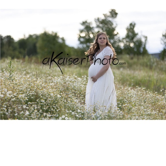 Boho Lace Trim Maxi Dress/Maternity Wedding Dress - Picture 4 of 5